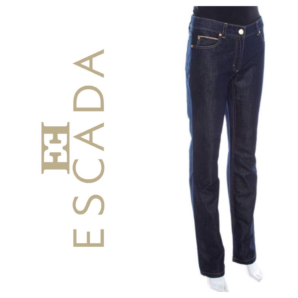 Escada Glitter Denim High Rise Straight Leg Jeans - Picture 4 of 12